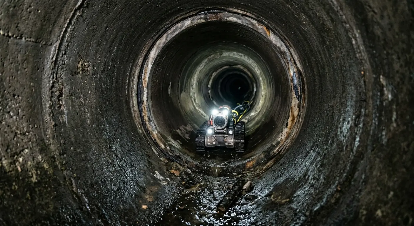 Robotic sewer camera inspecting pipe interior for Sewer Line Cleaning in White Oak